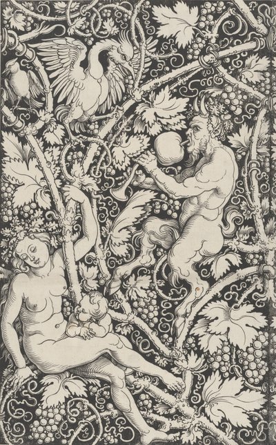 Behang met satyrfamilie door Sebald Beham