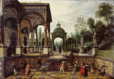 Italiaanse tuin met galerij en figuren, Eerste derde van de 17e eeuw door Sebastiaen Vrancx