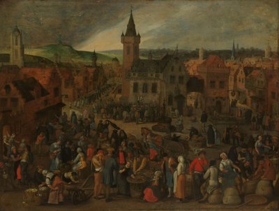 Marktdag in een Vlaamse stad door Sebastiaen Vrancx