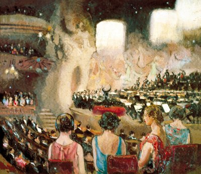 Het orkest van Pau Casals in het Catalaanse Muziekpaleis in Barcelona door Sebastian Junyent i Sans