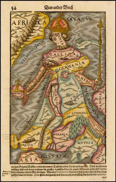 Europa regina Koningin Europa Uit de Cosmographia, 1570 door Sebastian Munster