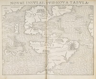 Kaart van Noord-Amerika, Novae insulae, XVII nova tabula, Sebastian Munster door Sebastian Munster