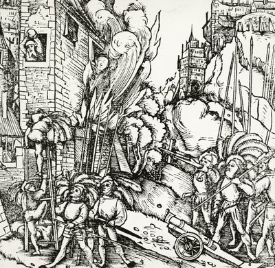 Belegering van Carthago, gravure uit Universalis Cosmographia (Universele Kosmologie), door Sebastian Munster (1488-1552). Duitsland door Sebastian Munster