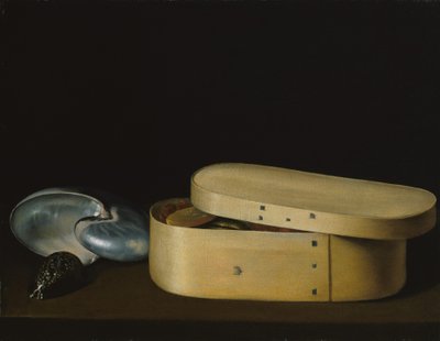 Stilleven met schelpen en een houten doos, late jaren 1620 door Sebastian Stoskopff