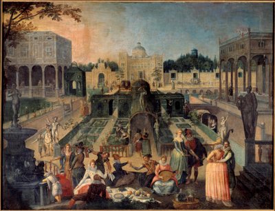Een feest in het park van de hertog van Mantua. Picknick, muziek, galante scènes in de tuinen van het paleis van de hertog van Gonzaga (Gonzaga). Schilderij door Sebastien Vrancx (1573-1647) 17e eeuw door Sebastian Vrancx