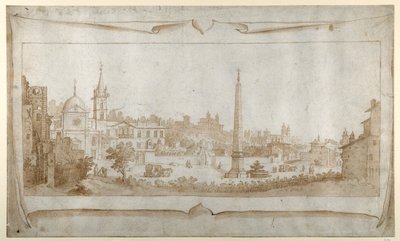 Ontwerp voor een frontispice met een uitzicht op Rome binnen de Porta del Popolo en een uitzicht op de Pincio door Sebastian Vrancx
