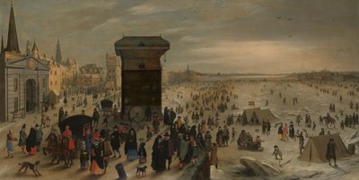 De kraan op de Antwerpse kade bij de bevroren Schelde door Sebastian Vrancx