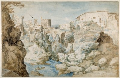 Uitzicht op Tivoli met de Tempel van de Tiburtijnse Sibyl en de Watervallen door Sebastian Vrancx