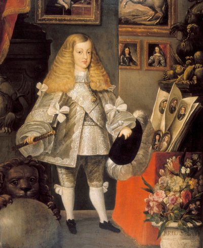 Portret van Karel II van Spanje (1661-1700) als kind (detail) door Sebastian de (attr.to) Herrera Barnuevo