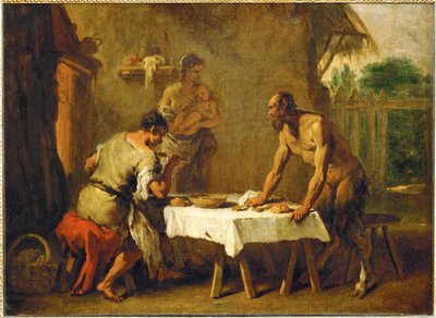 Le satyr et le paysan - Sater en boer, een Aesopische fabel ... door Sebastiano (attr. to) Ricci