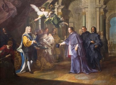 De ontmoeting tussen kardinaal Felipe Chigi Zondadari en Filips V koning van Spanje door Sebastiano Conca