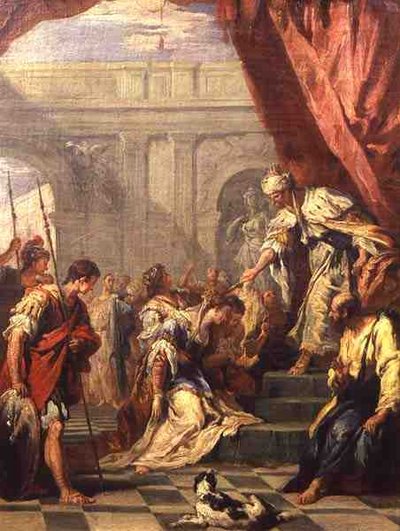 Esther voor Ahasveros door Sebastiano Ricci