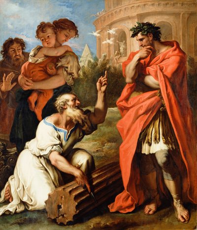 Tarquinius de Oudere raadpleegt Attius Navius, c.1690 door Sebastiano Ricci