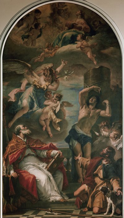 De Maagd in glorie met Aartsengel Gabriël, St. Eusebius, St. Sebastian en St. Roch door Sebastiano Ricci