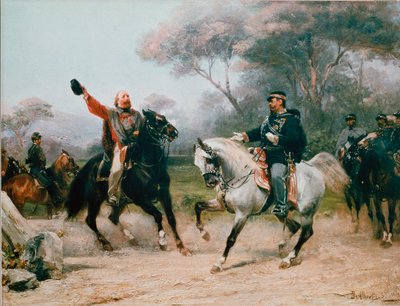 Giuseppe Garibaldi ontmoet Vittorio Emanuele II uit Savoye te Teano op 26/10/1860 door Sebastiano de Albertis
