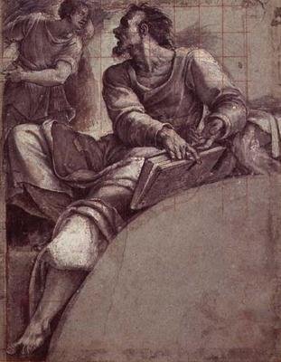 Een profeet aangesproken door een engel (prent) door Sebastiano del (c.1485 1547) Piombo