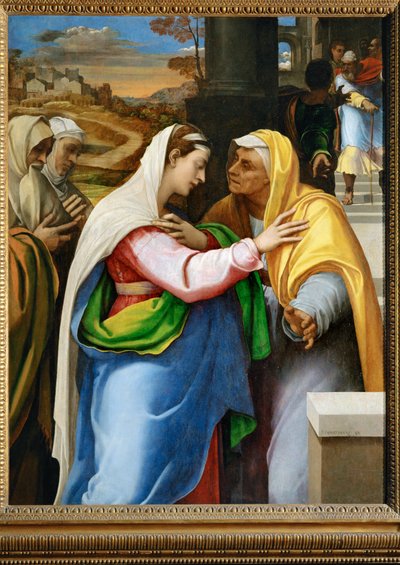 La visitation - de visitatie, Maria bezoekt de heilige Elisabeth ... door Sebastiano del (c.1485-1547) Piombo