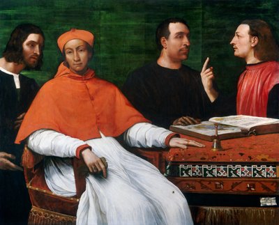 Kardinaal Bandinello Sauli, Zijn Secretaris, en Twee Geografen, 1516 door Sebastiano del Piombo