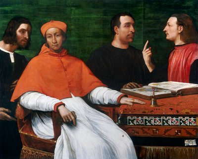 Kardinaal Bandinello Sauli, Zijn Secretaris en Twee Geografen door Sebastiano del Piombo