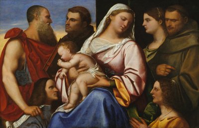 Madonna en kind met heiligen en schenkers door Sebastiano del Piombo