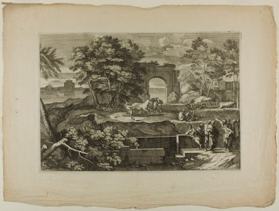 Christus en Zijn Discipelen met een Triomfboog in de Verte door Sébastien Bourdon
