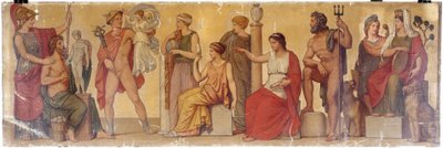 "Prometheus modelleert de eerste mens", compositie uit het atrium van het Pompeiaanse huis van Prins Napoleon, circa 1860 door Sebastien Melchior Cornu