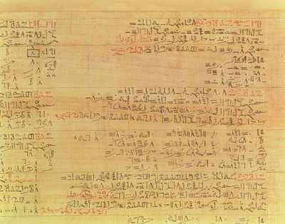 Detail van de Rhind Wiskundige Papyrus door Second Intermediate Period Egyptian