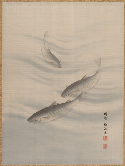 Zwemmen vissen, ca. 1890-92 door Seki Shuko