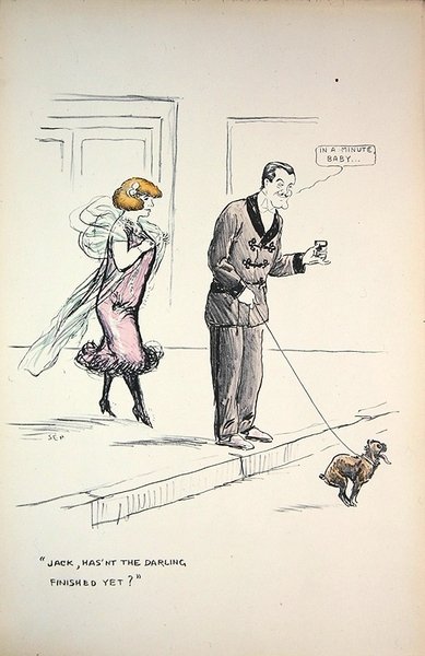 Koppel wacht tot een hond zijn behoefte doet, c.1921 door Sem