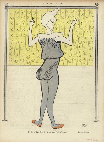 Louise Balthy, Franse actrice, bij de Folies-Bergere, illustratie voor Le Rire door Sem