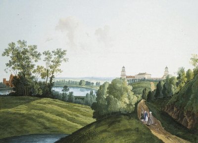 Landschap met een boerderij in het park in Tsarskoye Selo door Semen Fedorovich Shchedrin