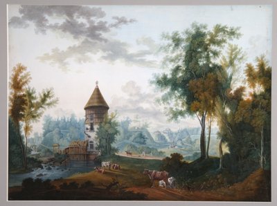 Molen en Pil Toren in Pavlovsk park, voor 1797 door Semyon Fyodorovich Shchedrin