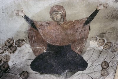 Rachel treurt om haar kinderen, uit de kerk van St. Demetrius, 1375-76 door Serbian School