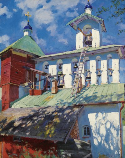 Klokkentoren van het Pskovo-Pechersky-klooster door Sergei Arsenevich Vinogradov