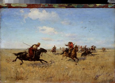 Gevecht tussen de Dnjepr-Kozakken en de Tataren door Sergei Ivanovich Vasilkovsky