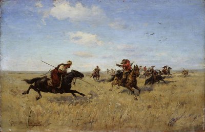 Gevecht tussen Dnjepr-Kozakken en Tataren, 1892 door Sergei Ivanovich Vasilkovsky
