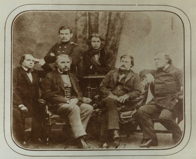 Sovremennik: Ivan Goncharov, Ivan Turgenev, Leo Tolstoy, Dmitri Grigorovich, Alexander Druzhinin door Sergei Lvovich Levitsky