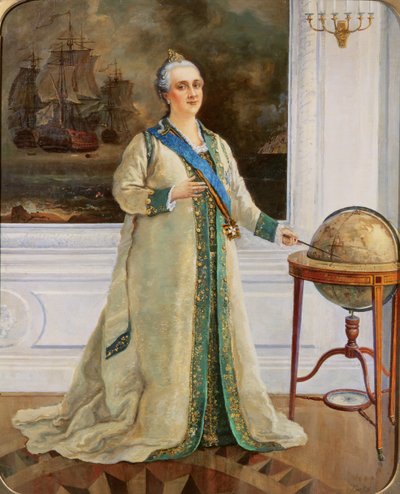 Keizerin Catharina II (1729-96) in volledige marinekleding door Sergei Varlenovich Pen