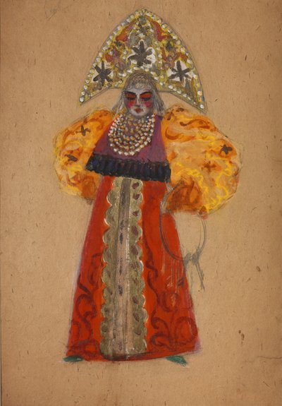 Kostuumontwerp voor de opera De gouden Haan van N. Rimsky-Korsakov door Sergei Vasilievich Malyutin