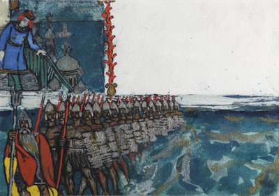Illustratie voor het sprookje van de Tsaar Saltan door A. Poesjkin door Sergei Vasilievich Malyutin