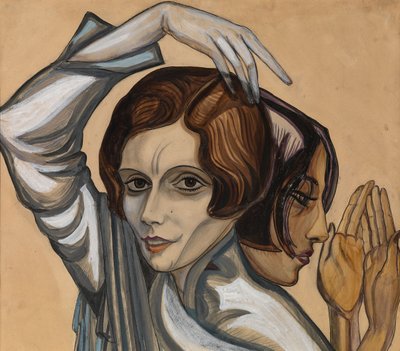 Portret van Elene Komisarjevskaia-Balieff en Natalia Molostova door Sergei Yurievich Sudeykin