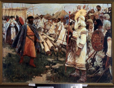 Christendom en heidendom. Christianisering van Oekraïne - Allegorie van de twee religies tegenover elkaar door Sergej Vasilevic Ivanov