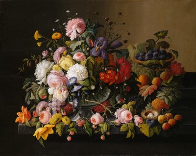 Stilleven: Bloemen en Fruit door Severin Roesen