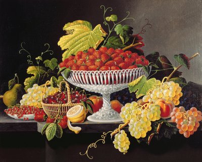 Stilleven met aardbeien (olieverf op doek) door Severin Roesen