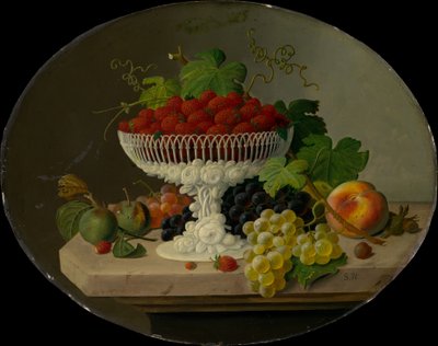Stilleven met aardbeien in een compote, 1865-70 door Severin Roesen