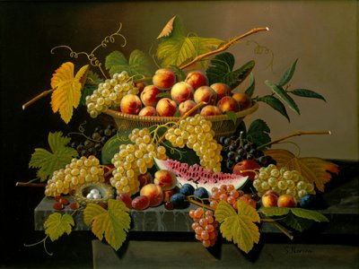 Stilleven met een mand met fruit door Severin Roesen
