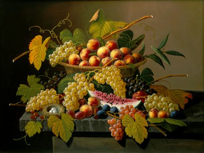 Stilleven met een mand fruit door Severin Roesen