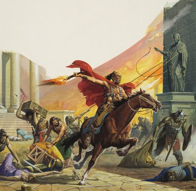 Barbaren aan de poort (gouache op papier) door Severino Baraldi