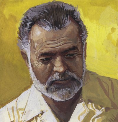 Ernest Hemingway (gouache op papier) door Severino Baraldi