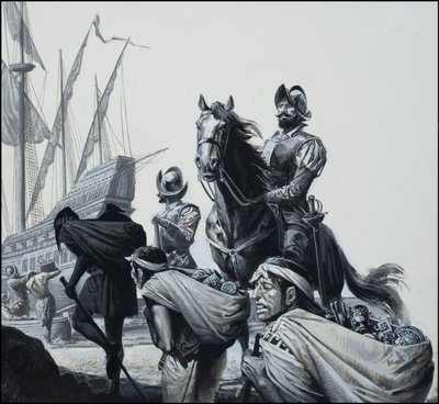 Goudvervoer door Panama (gouache op papier) door Severino Baraldi